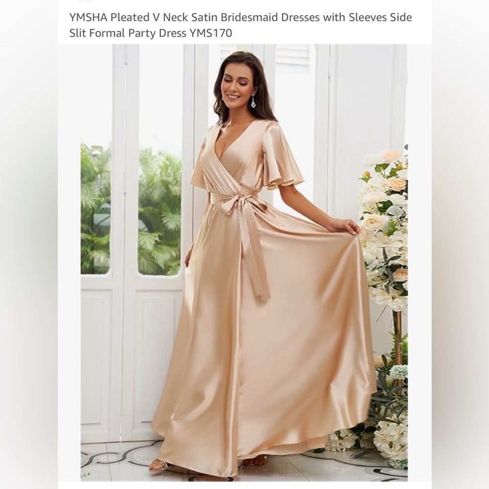 YMSHA pleated v neck bridesmaid with sleeves side slit size 22 plus in black euc